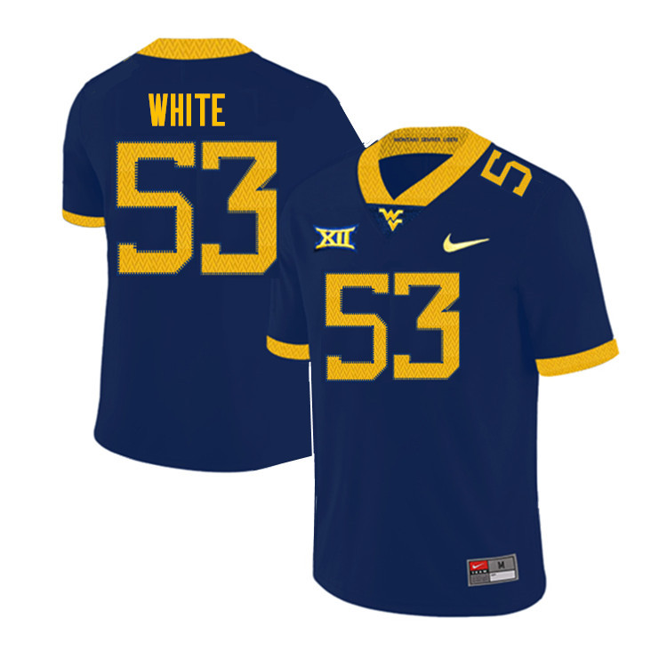 NCAA Men's Jordan White West Virginia Mountaineers Navy #53 Nike Stitched Football College Authentic Jersey GW23A67KH